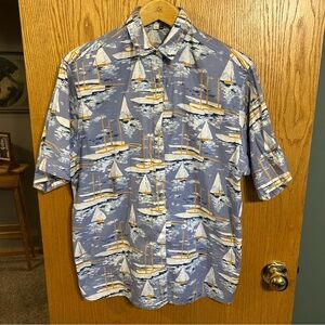 Vintage Ruff Hewn Men’s Large‎ Cotton  Short Sleeve Button Up Sailboats Nautical